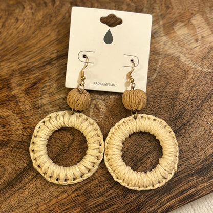 Double Circle Rattan Round Dangle Earrings