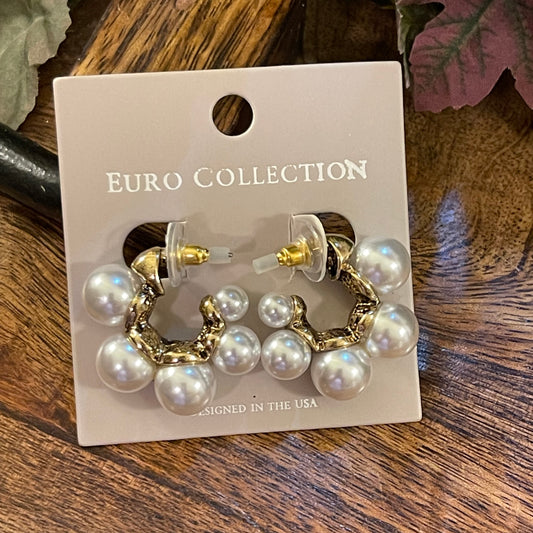 Pearl Half Hoop Post Back Earrings