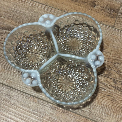 1940’s Moonstone Clear Opalescent Divided Relish Dish