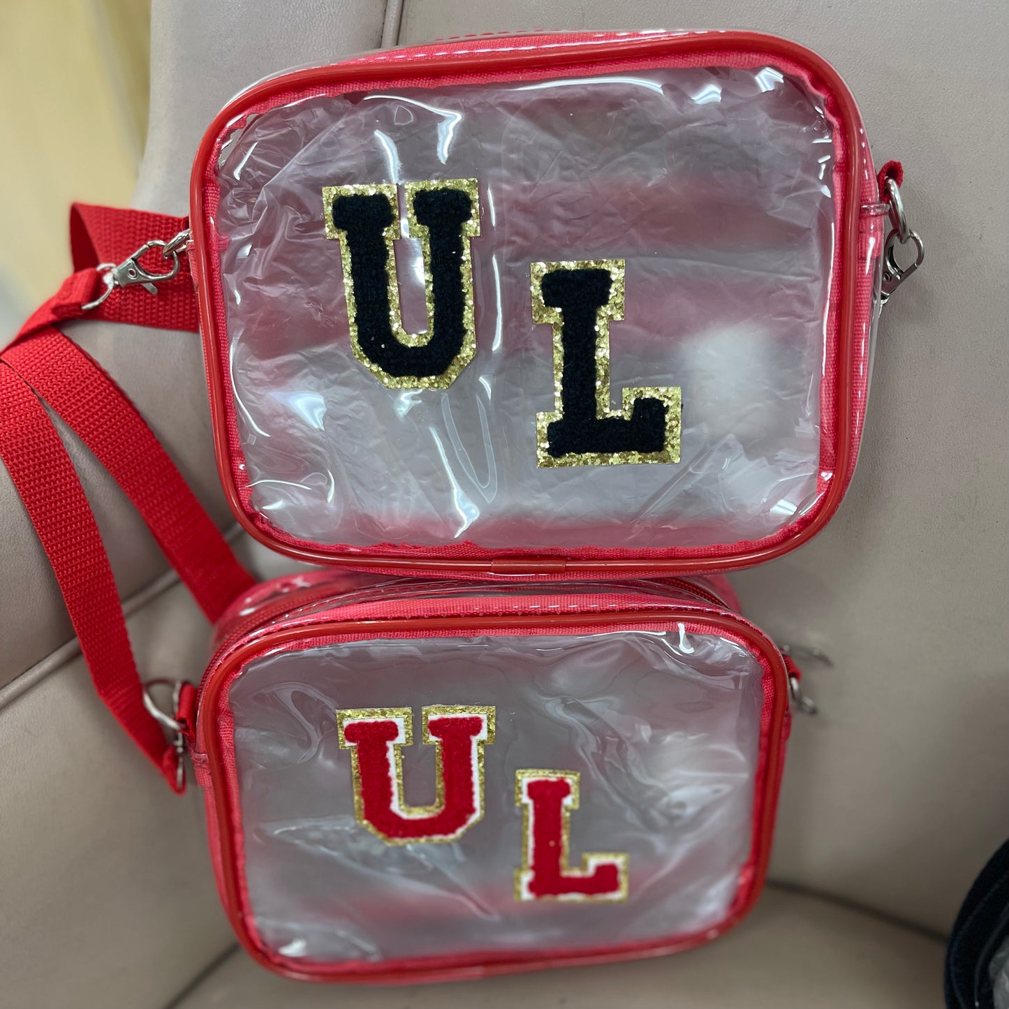Stadium Bags: Clear Crossbody Purse Red and Black