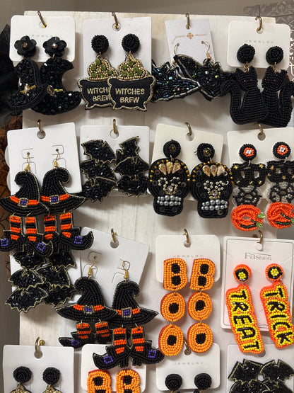 Halloween Spooky Statement Post Back Earrings BOO • Black Cat • Witches Hat • Orange BOO