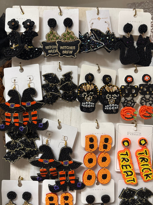 Halloween Spooky Statement Post Back Earrings BOO • Black Cat • Witches Hat • Orange BOO
