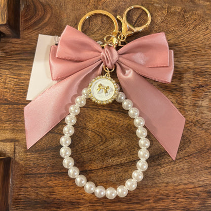 Fabric Bow And Pearl Keychain with Bow Charm or All Pearl Keychain