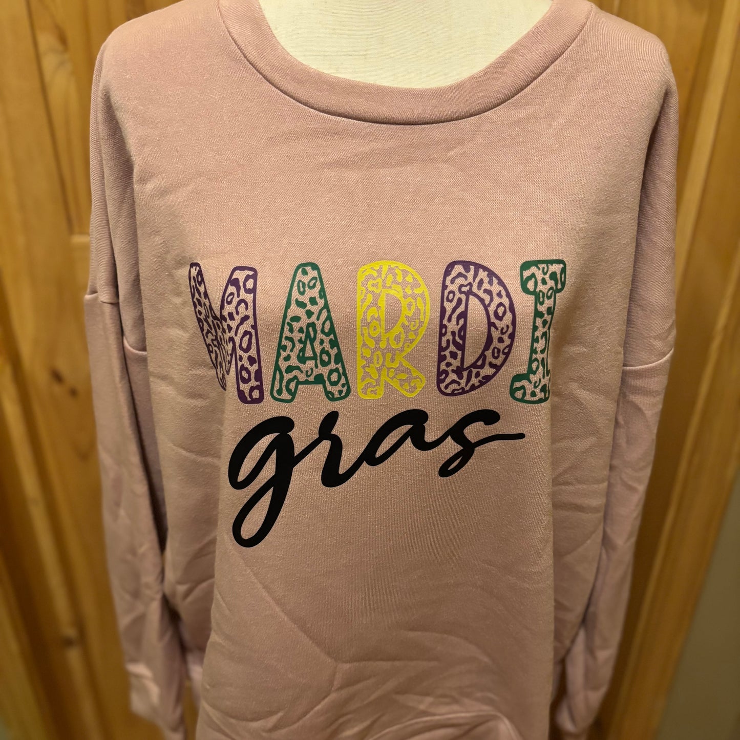 Mardi Gras Sweatshirt with Mardi Gras Print • Blush Large/Extra Large