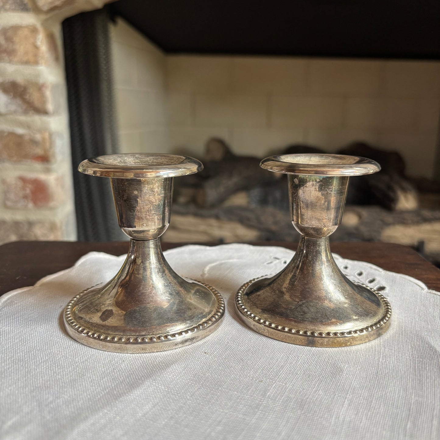 Pair of Silver Plate Tapered Candlesticks