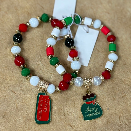 Christmas Green and Red Beaded Bracelet