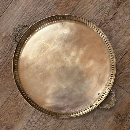 Brass Tray with Floral Embossed Handles • 3 sizes