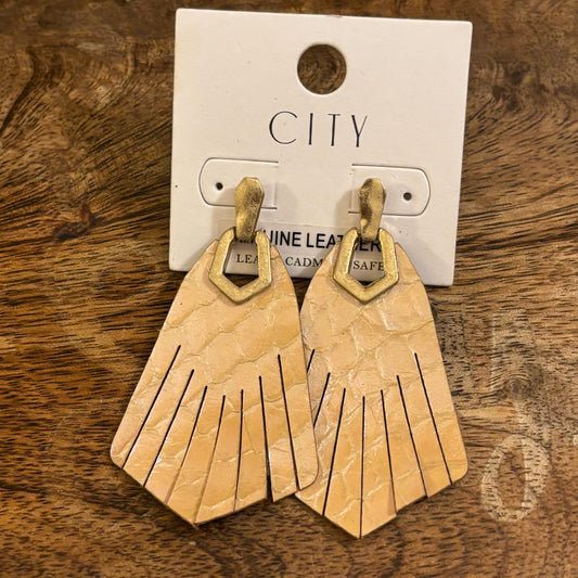 Leather Post Back Earrings Taupe with Gold Hardware