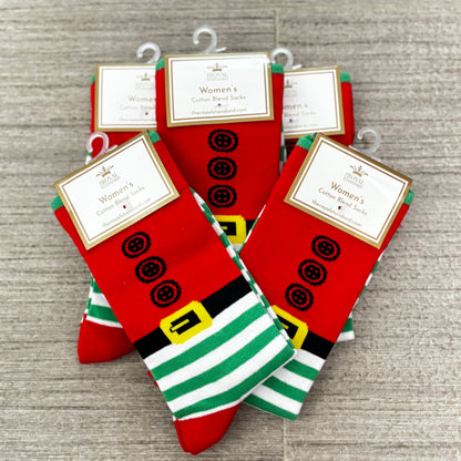 Women's Santa Belt Festive Socks Red/Green/White   One Size