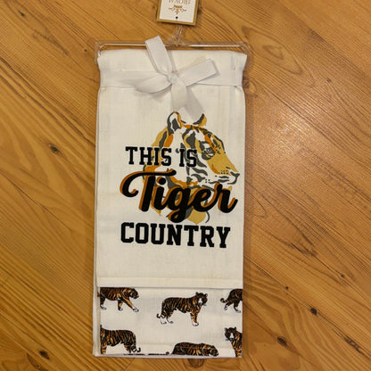 Tiger Country Hand Towel   White/Black/Dark Orange   20x28   Set of 2