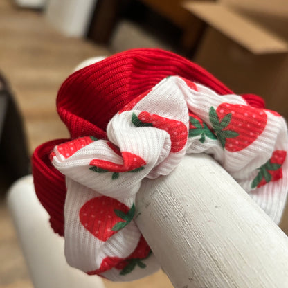 Strawberry or Cherry Printed Hair Scrunchie Set of 2