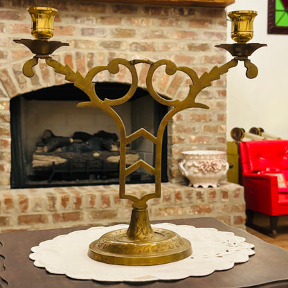 Brass Two Arm Candelabra with Etched Base