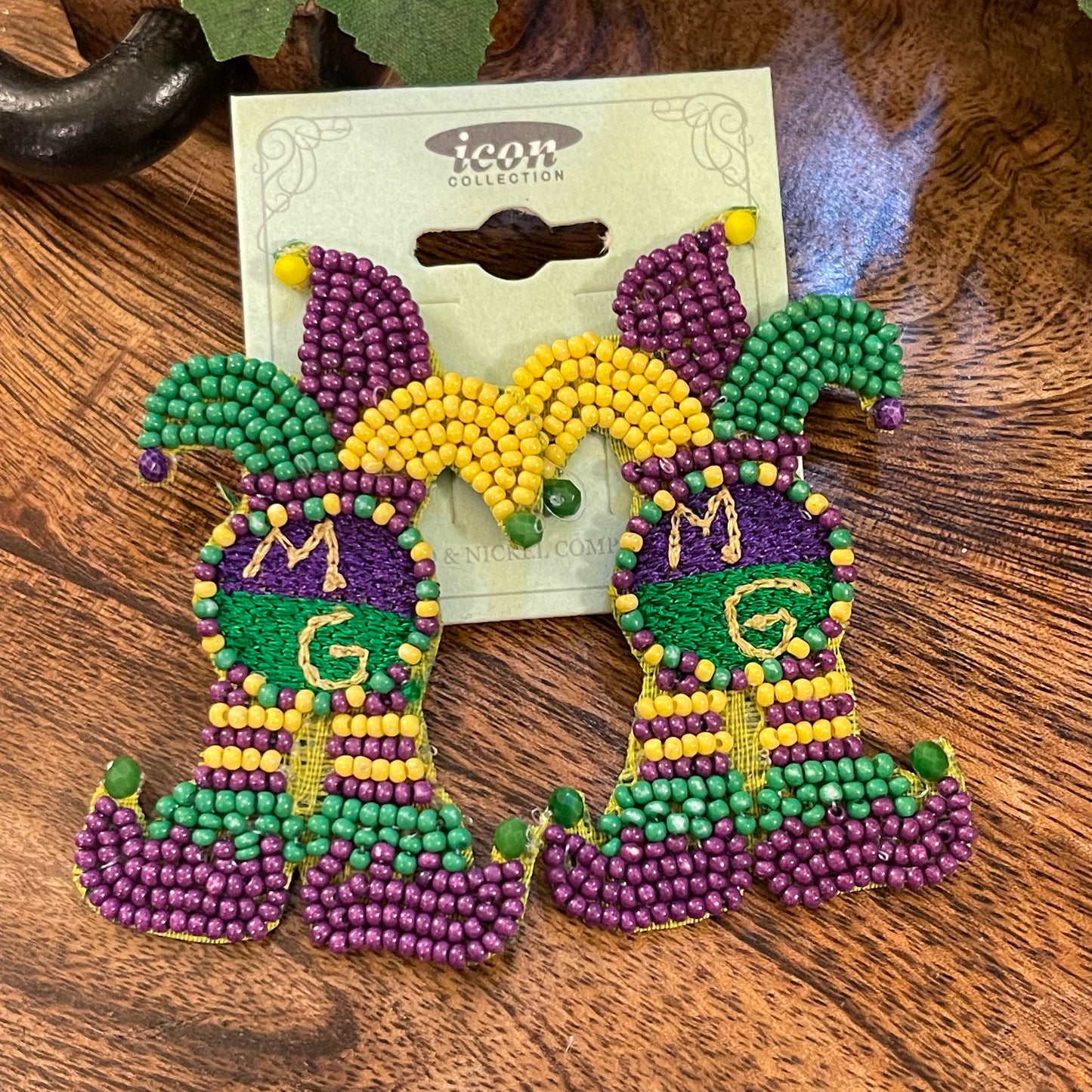 Mardi Gras Jester Seed Bead Post Back Earrings