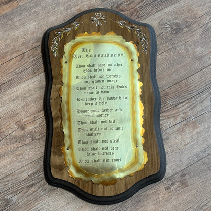Vintage Home Interiors Homco The Ten Commandments Brass Wood Wall Plaque 10”x18”