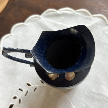 Brass Pitcher Etched Floral Design in Navy and Gold Color
