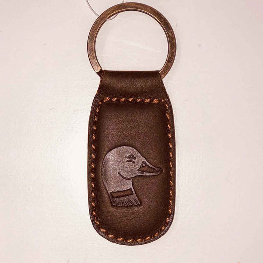 Duck Leather Embossed Keychain   Dark Brown   1.35x2.55