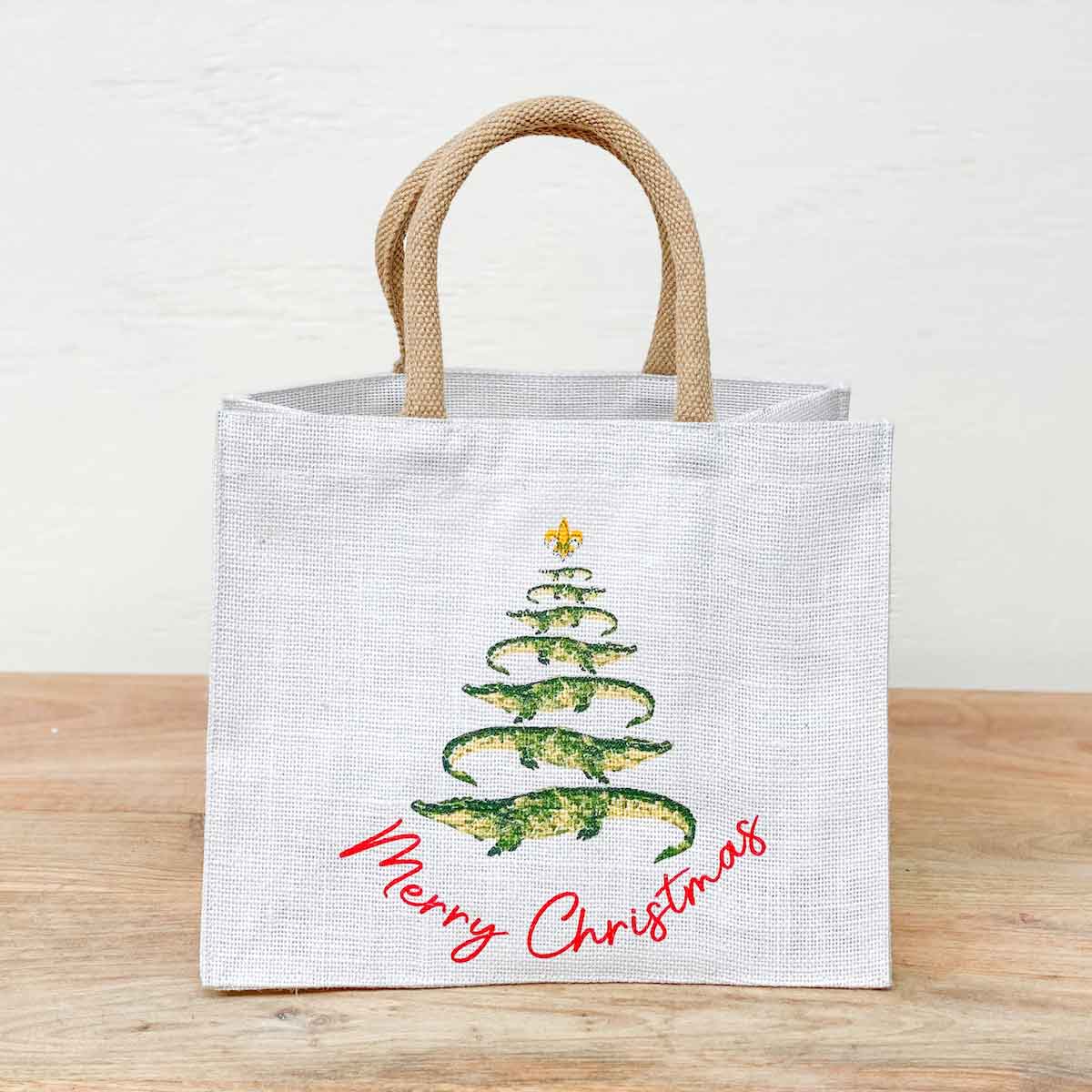 Gator Christmas Tree Gift Tote White/Green/Red  12x10x8