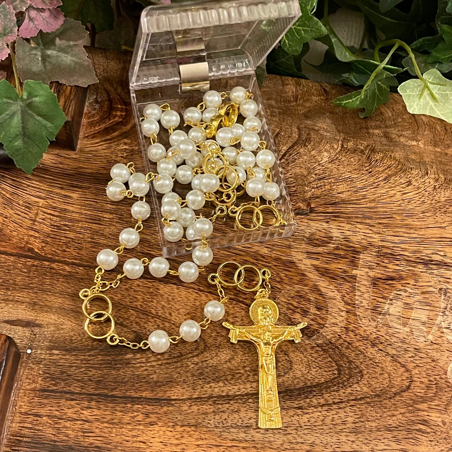 White Double Ring Wedding Rosary