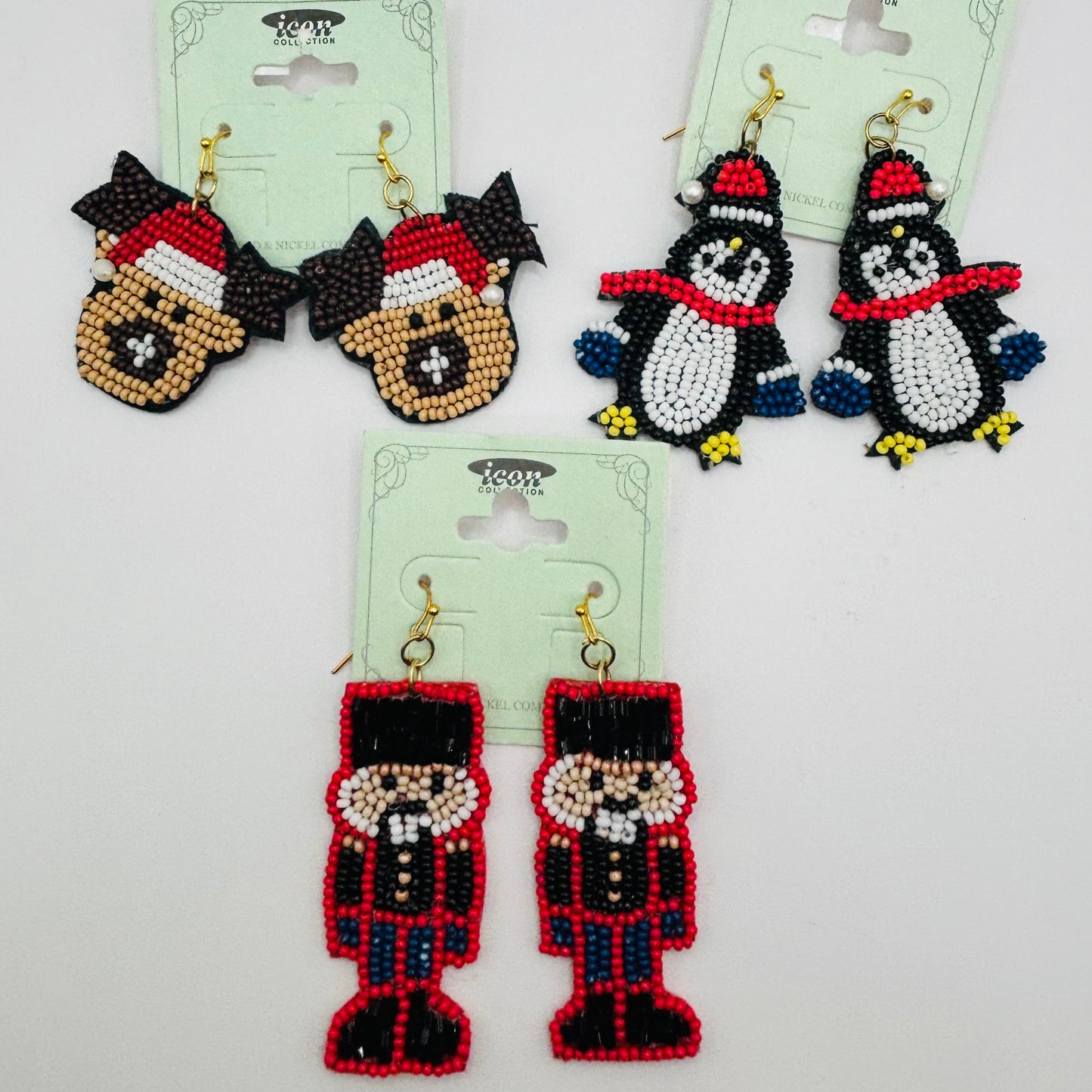 Christmas Statement Seed Bead Statement Earrings ~ Reindeer • Penguin• Nutcracker