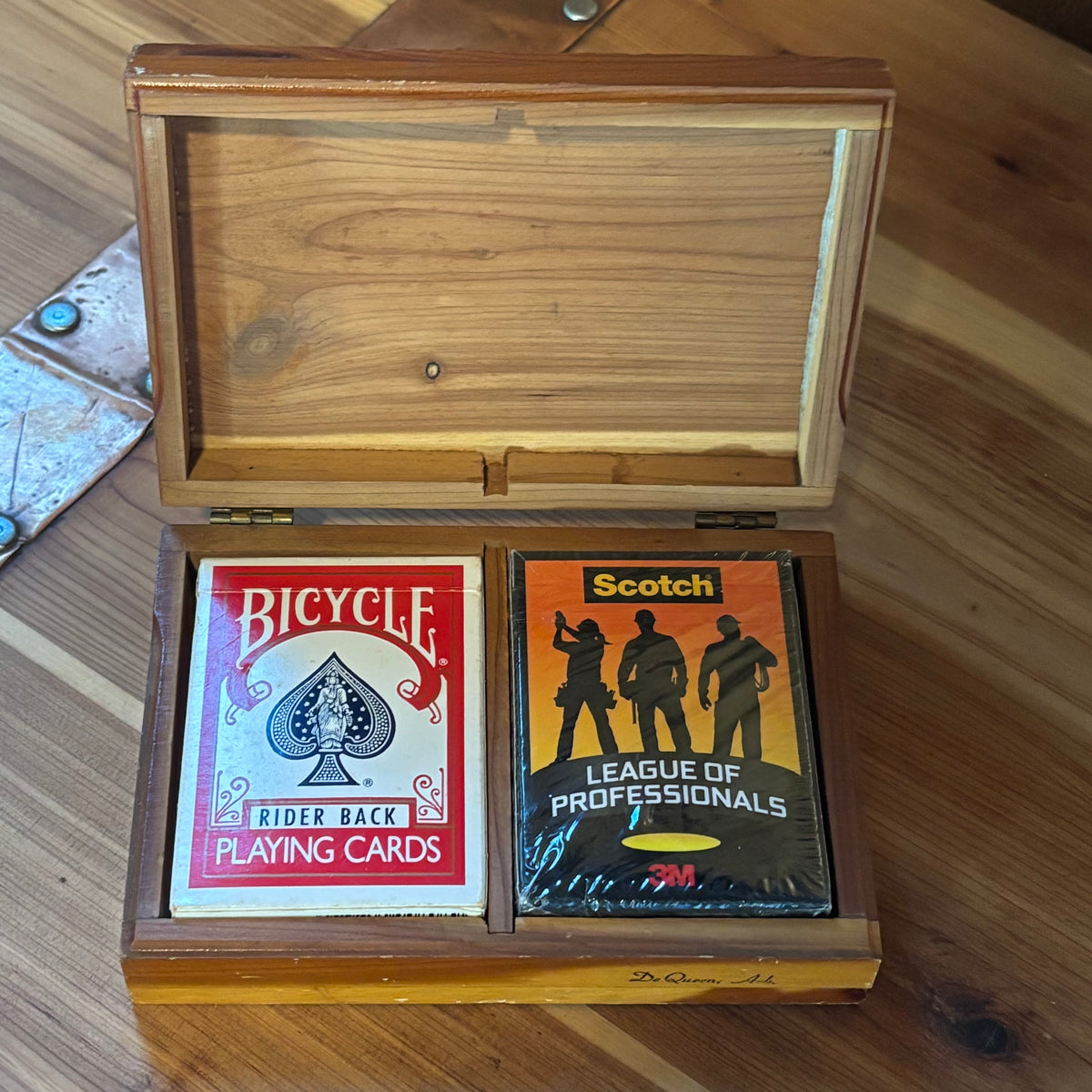 Cedar Card Box with Engraved Playing Card Aces