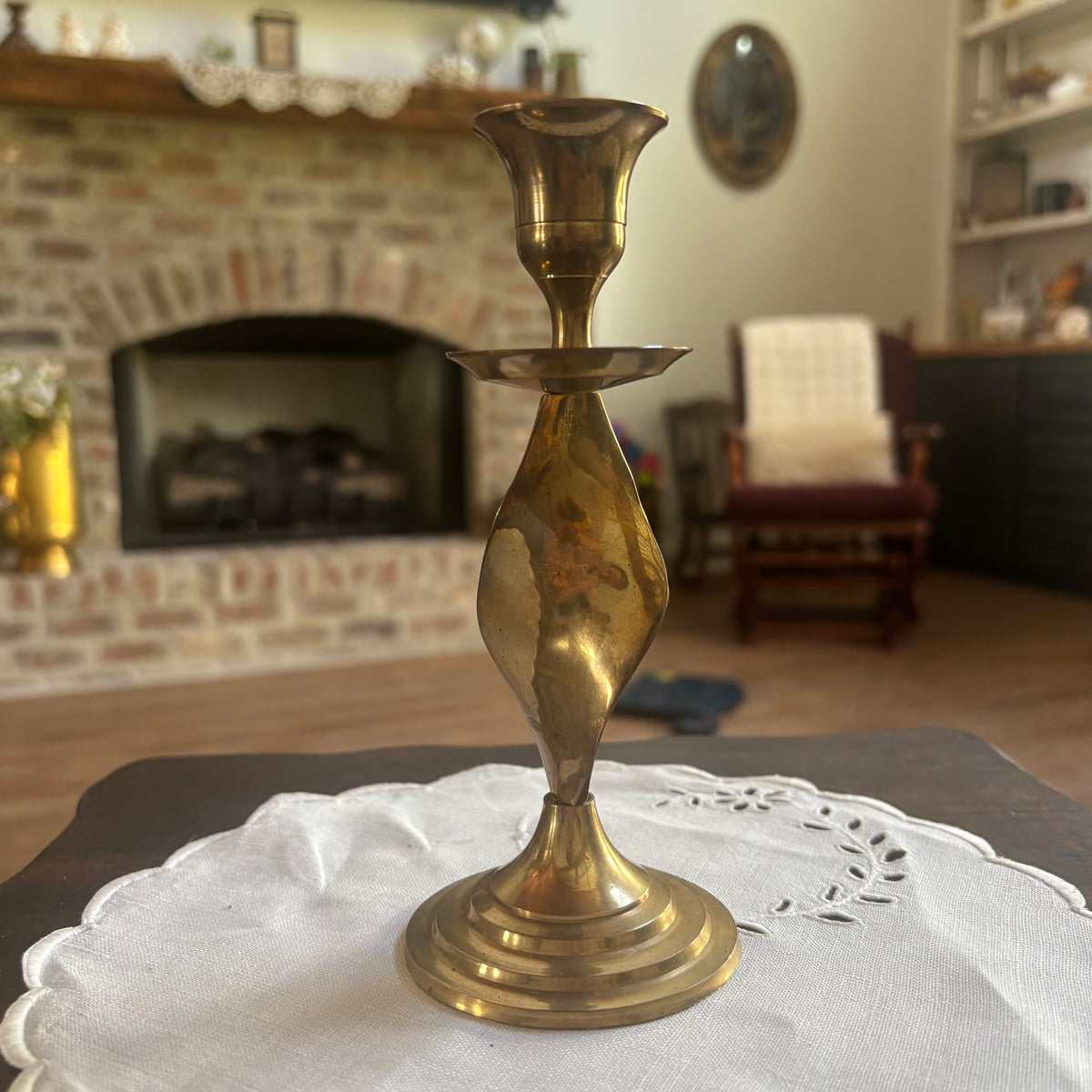 MCM Twisted Stem Brass Candlestick 7”