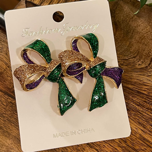 Mardi Gras ‘Bow’ Post Back Earrings