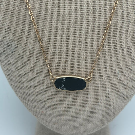 Gold Metal Necklace with Black Oval Pendant