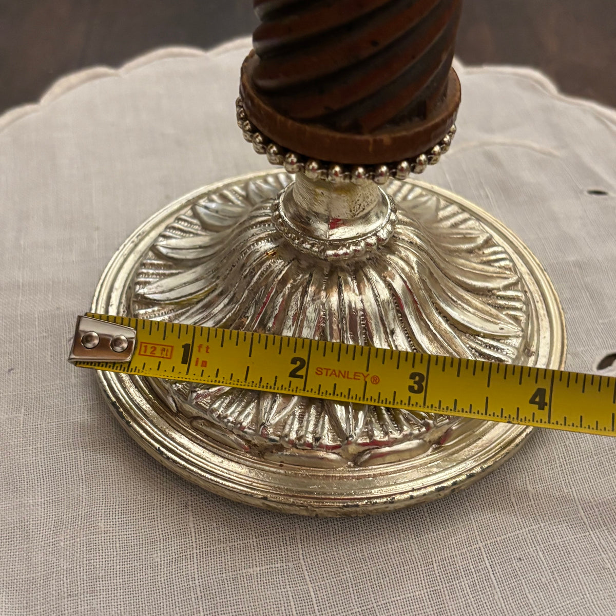 Hallmark 12" Gold Tone Candle Stick Holder 4.5" Twisted Wooden base