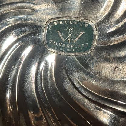 60s Wallace Baroque Silverplate Swirl Scalloped Bon Bon Serving Bowl
