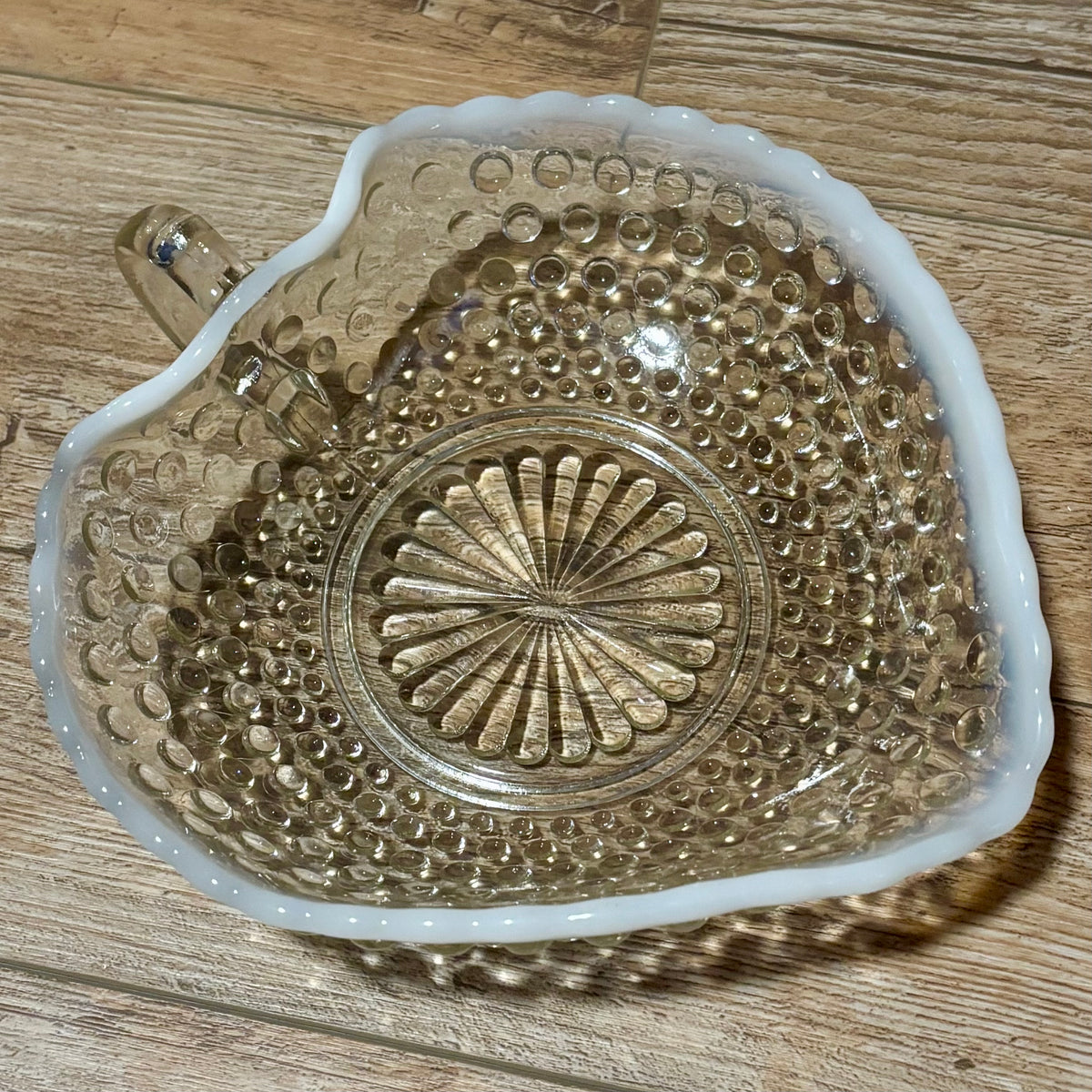 1940’s Moonstone Clear Opalescent Heart Bonbon Dish