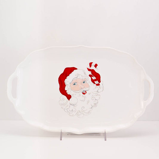 Candy Cane Santa Platter   White/Red 16.5x10