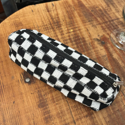 Checkered Print Lined Cosmetic/Pencil Bags