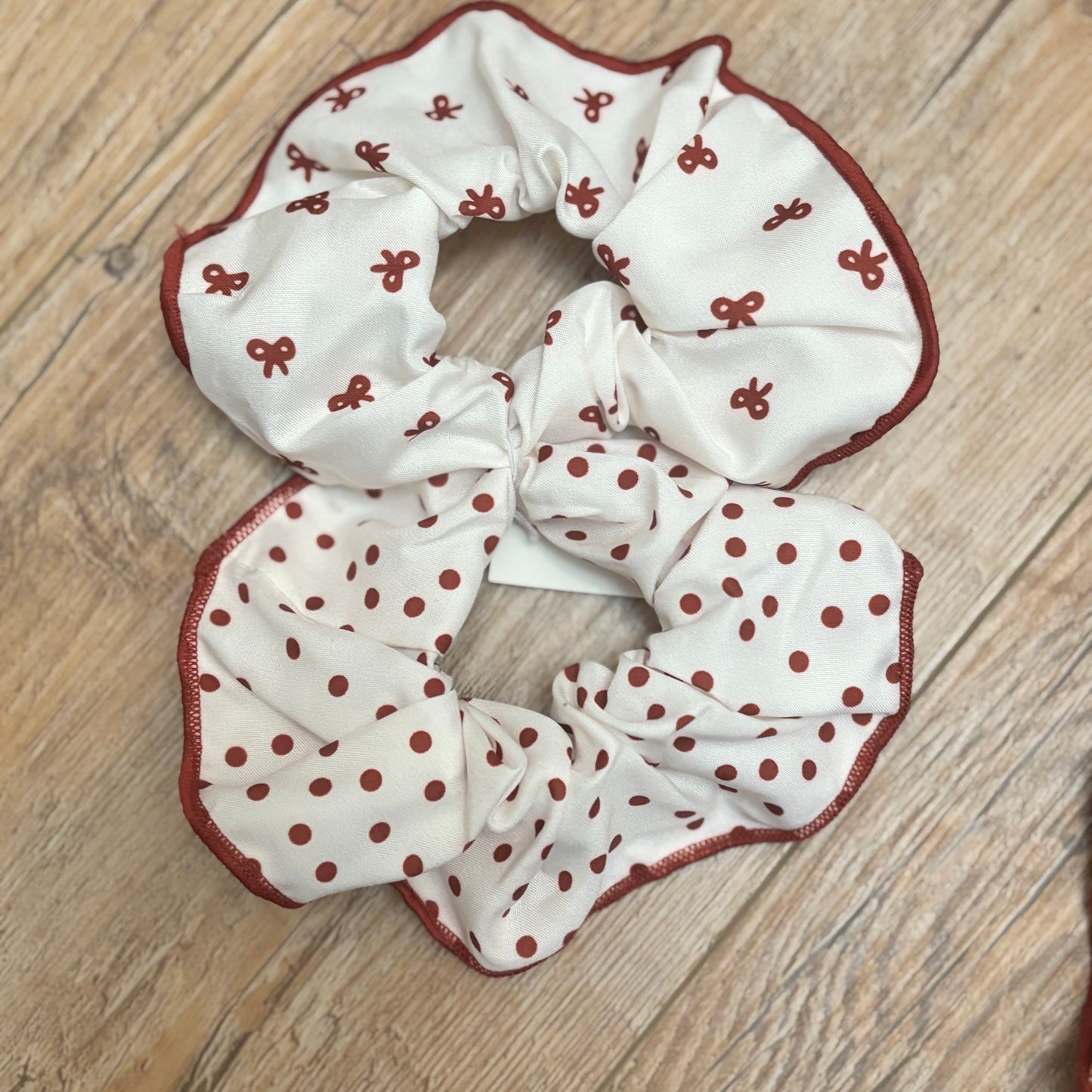 Red and White Printed Hair Scrunchie