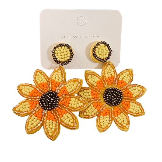 Statement Sunflower Seed Bead Post Back Earrings