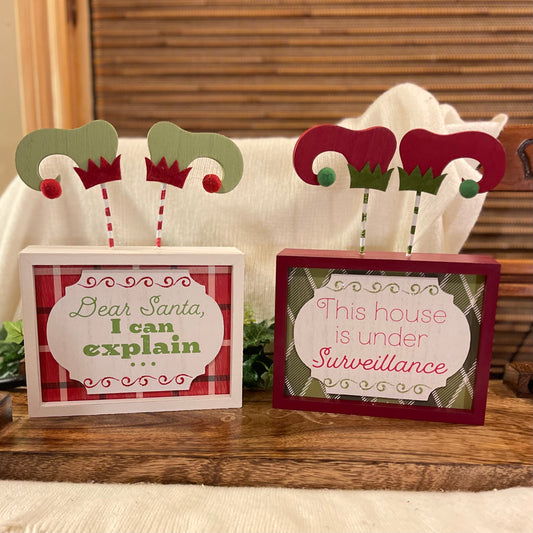 Christmas: Holiday Table Decor • Wooden Pedestal Sign or Elf Sign