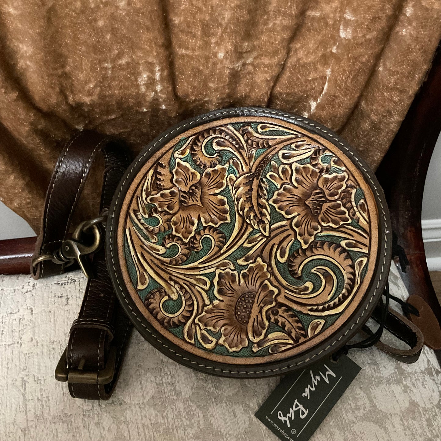 Magnolia Lane Hand-Tooled Round Crossbody Myra Bag