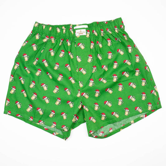 Men's Christmas Beer Cheers Boxers with Vibrant Green/Red/Yellow Colors LARGE