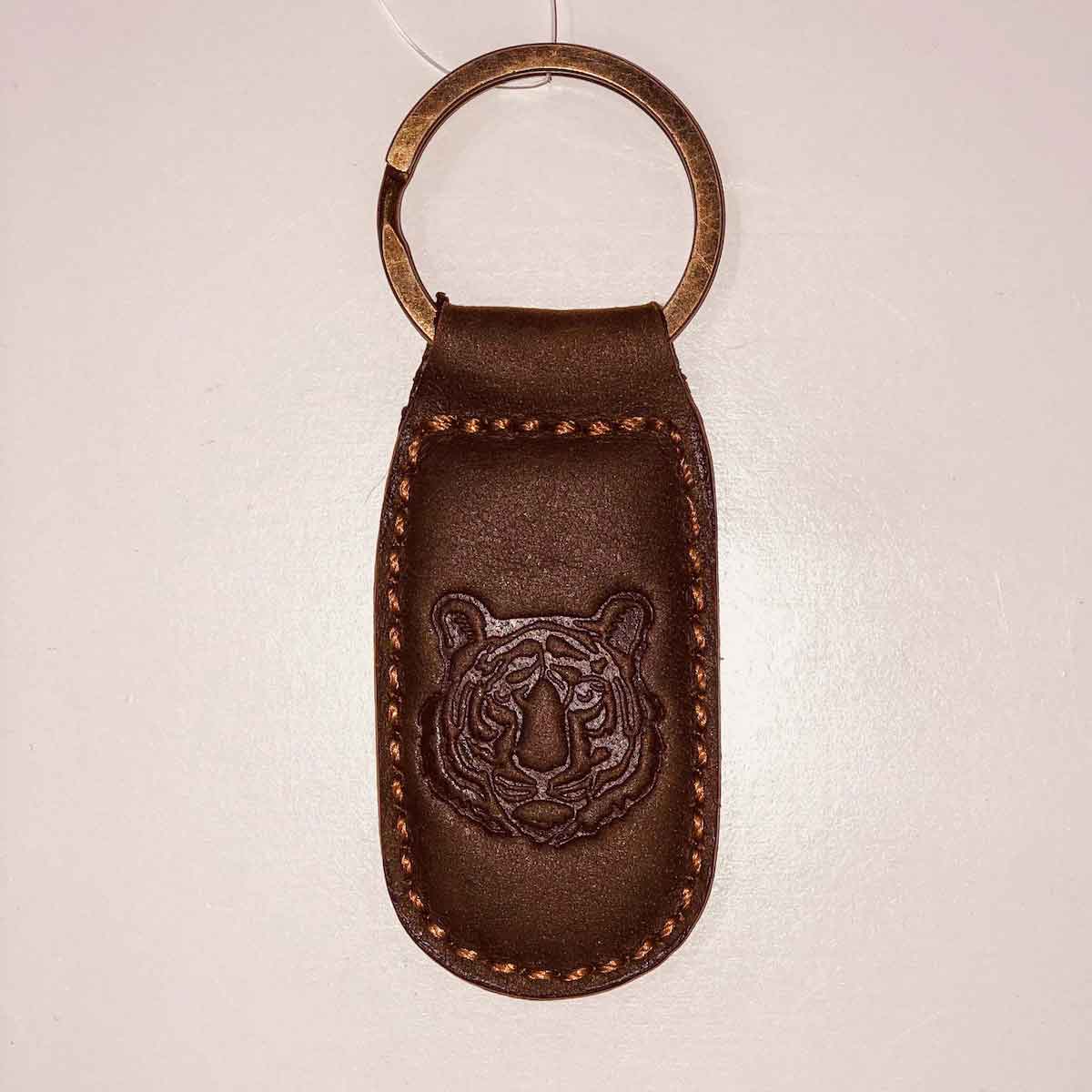 Tiger Leather Embossed Keychain • Dark Brown   1.35x2.55