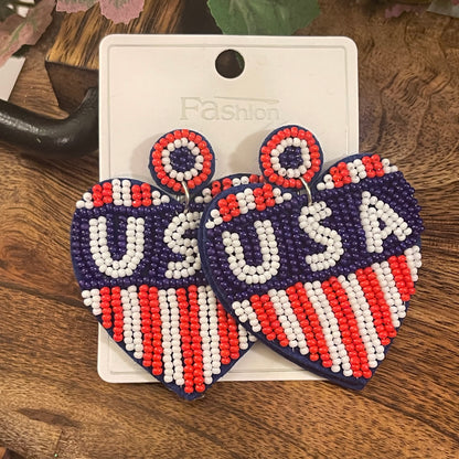 USA Seed Bead Statement Earrings