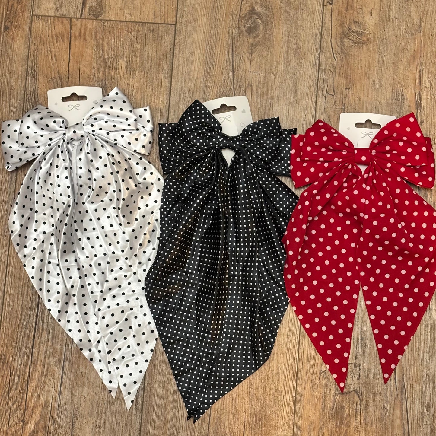 Polka Dot Large Hair Bow • White • Black • Red