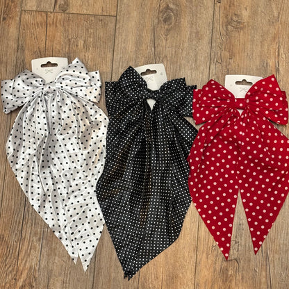 Polka Dot Large Hair Bow • White • Black • Red