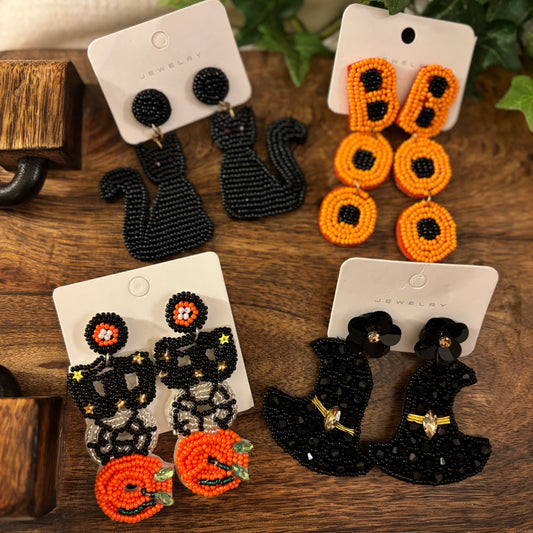 Halloween Spooky Statement Post Back Earrings BOO • Black Cat • Witches Hat • Orange BOO