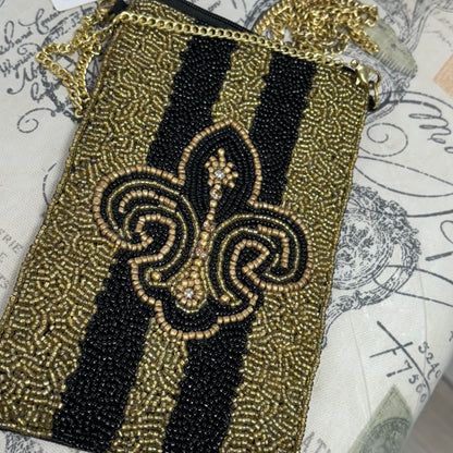 Fleur De Lis Seed Bead Crossbody Purse