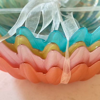 Akcam Turkish Glass Dessert Bowls Set of 4 Pastel Blue Orange Yellow Pink • NEW but Vintage
