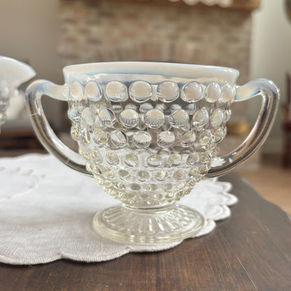 1940’s Anchor Hocking Moonstone Opalescent Hobnail Creamer and Sugar Set