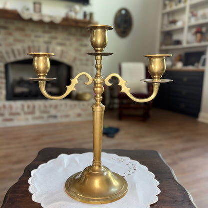 Triple Arm Brass Candlestick Candle Holder Drip Catchers • Vintage