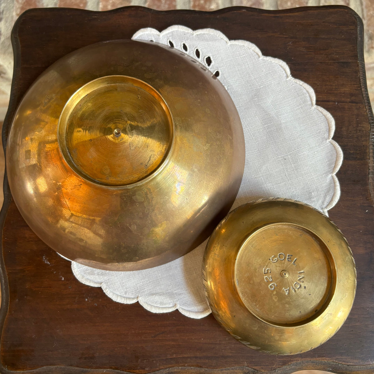 Solid Brass Peacock Etched Bowl or Floral Etched Bowl