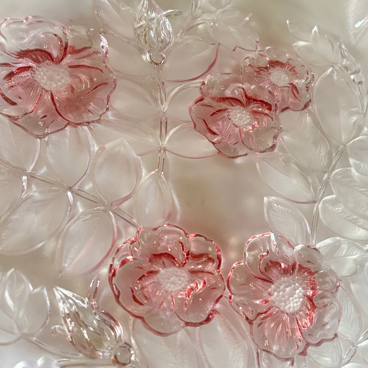 Vintage Mikasa Pink Rosella Walther Crystal 12.5” round platter/tray