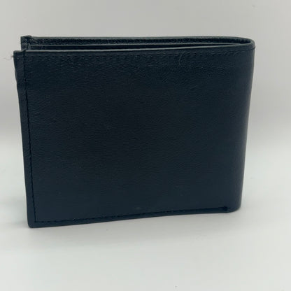 Mens Black Genuine Leather Center Flap Bifold Wallet