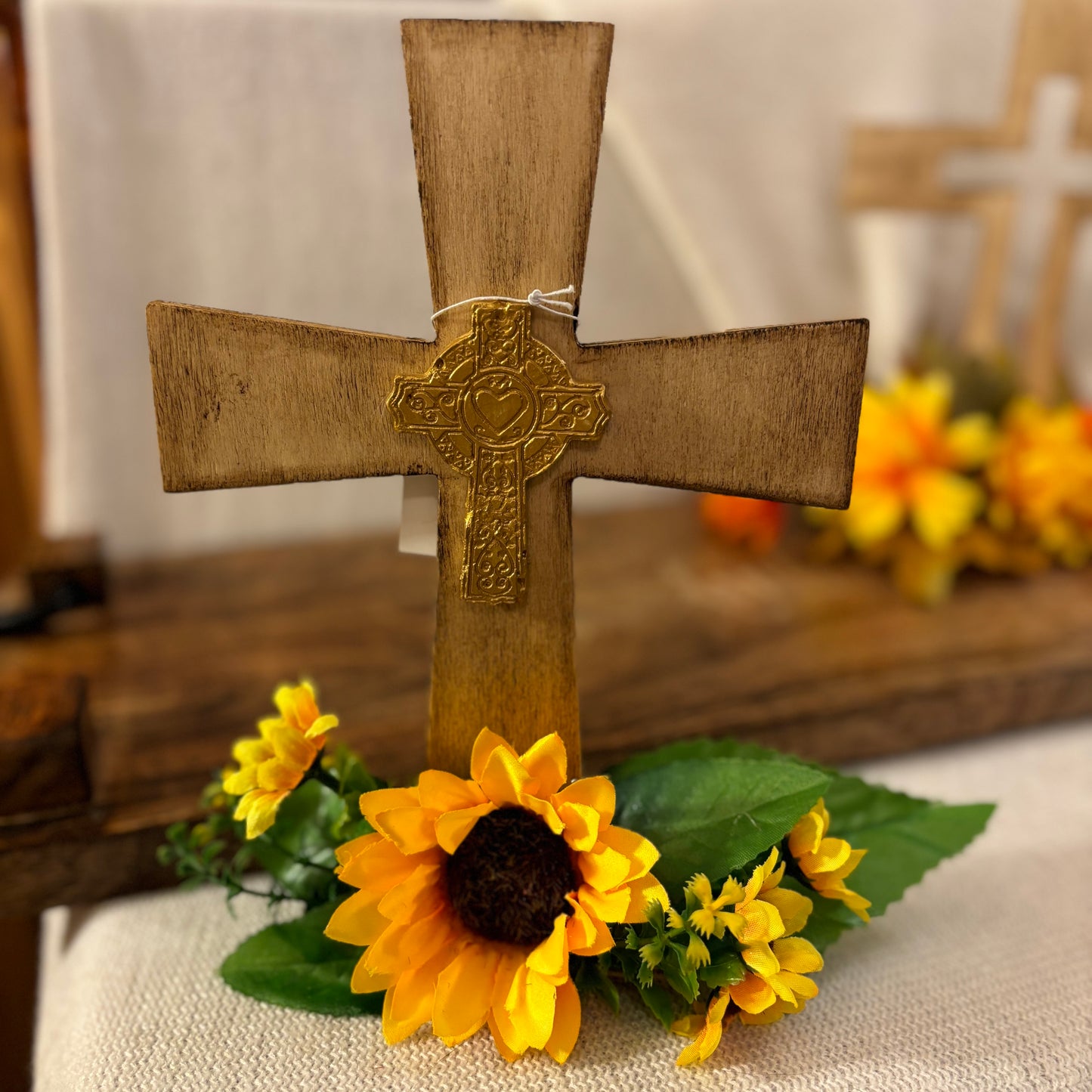 Fall Florals on Stained Wood Cross or Tin Truck with Fall Floral